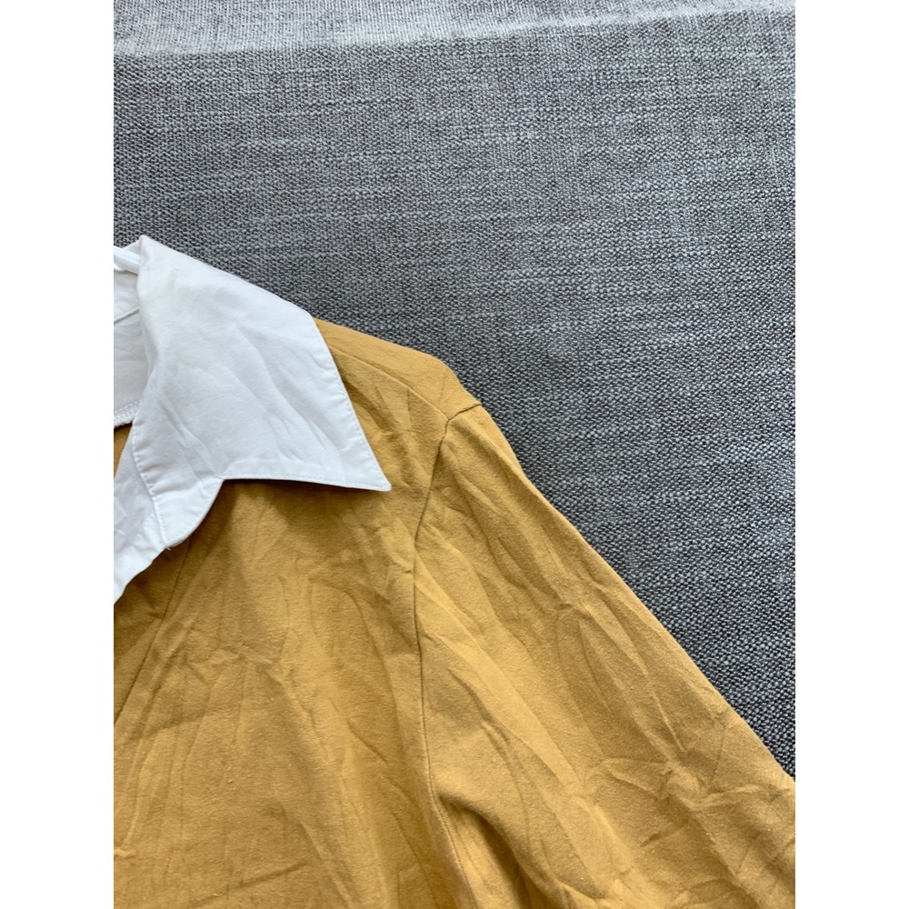 Denim + Co. Shirt Womens XL Mustard Yellow Stretch V Neck Layered Long Sleeve - Picture 3 of 9